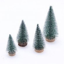 クリスマスの小さなクリスマスツリー、雪に覆われたミニ松葉ツリー、デスクトップウィンドウオーナメント、模擬樹皮ベースのクリスマスツリー