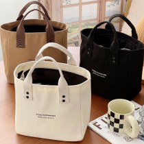 キャンバス無地トートバッグ 和風 ランチボックス、ママ会社員が外出時に食事を持っていくのにぴったり、シンプルなコントラストカラーのファッショントートバッグランチボックス