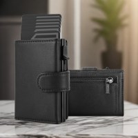 多機能メタルブレットカードウォレット RFID ジッパーコインバッグハイエンド軽量自動メンズ純正カードバッグ