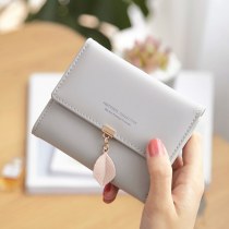 リーフスモールフレッシュレディースウォレット女子短学生かわいい韓国風三つ折り多機能小銭財布
