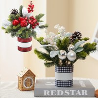 クリスマスオーナメントデスクトップ小さなクリスマスツリー26センチメートル模擬赤グリッド盆栽クリスマス装飾