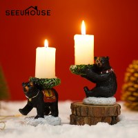 クリスマス新しいツキノワグマ燭台ホームクリエイティブ装飾樹脂工芸品ヨーロッパシミュレーション動物小さな装飾品