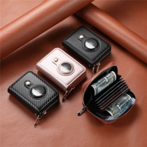 Apple Airtag ロケーター アコーディオン カード ホルダー RFID ダブル ジッパー ウォレット カバー カーボンファイバー PU ストレージ カード ホルダーに適しています。