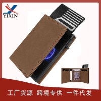 三つ折り磁気レトロマイクロファイバークレイジーホースレザーメンズ財布 rfid 盗難防止シンプルな超薄型カードホルダー