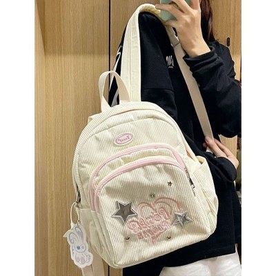 新しいニッチ デザイン のかわいいバックパック小さなバックパック軽量ミニ学生スクールバッグコーデュロイ甘い女の子
