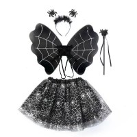 ハロウィンカチューシャショートスカート大人子供スーツ黒八角蜘蛛カチューシャバタフライスティックスカート4点セット