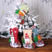 クリスマスデコレーション、サンタソックス、チェック柄布人形、リネンソックス、クリスマスツリーペンダント、クリスマスギフトバッグ