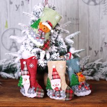 クリスマスデコレーション、サンタソックス、チェック柄布人形、リネンソックス、クリスマスツリーペンダント、クリスマスギフトバッグ