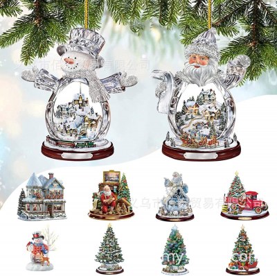 新しいクリエイティブクリスマスツリーサンタクロースアクリル吊り工芸品車のペンダント家の装飾
