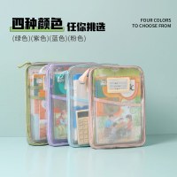 ジッパー付きメッシュ大開口科目バッグ L 字型科目分類バッグ透明書類バッグ学生ポータブルブックバッグ