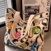 学生キャンバスバッグ女性の大容量トート通勤バッグ多用途プリント ママバッグ ポータブルショルダーバッグショッピングバッグ女性