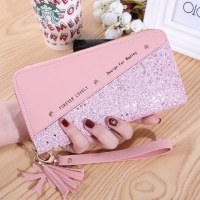新しいスタイルの財布、女性用ロングジッパーウォレット、韓国スタイルのステッチ、コントラストのあるタッセル、多用途のカードホルダー、携帯電話バッグ