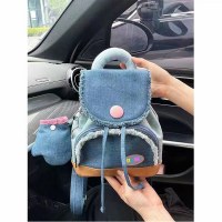 ドーナツデニムボタンバックパック新しいかわいい小さなスクールバッグ女子大学生ニッチバックパック