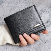 新しいメンズ財布、メンズショートウォレット、ファッショナブルでカジュアル、ライチパターンのソフトレザーウォレット、複数のカードスロット、大容量の小さな財布