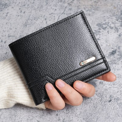 新しいメンズ財布、メンズショートウォレット、ファッショナブルでカジュアル、ライチパターンのソフトレザーウォレット、複数のカードスロット、大容量の小さな財布