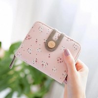 ショート財布女性の夏の新しい PU プリントジッパーショートウォレットアコーディオンカードバッグ折りたたみスイートレディ小銭入れ