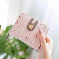 ショート財布女性の夏の新しい PU プリントジッパーショートウォレットアコーディオンカードバッグ折りたたみスイートレディ小銭入れ