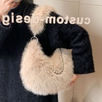 2024 早春の新毛皮バッグニッチデザイン模造キツネの毛皮脇の下バッグパールチェーンショルダーバッグ毛皮バッグ