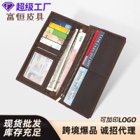 メンズ 長財布 本革 極薄 クレイジーホース ベルトジッパーウォレット 大容量 マルチカードスロット 牛革 カードホルダー