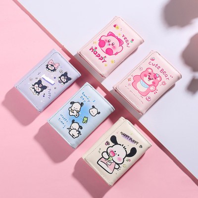 ミニ 財布 女性の Xiaomi 大きな耳の犬 3 つ折り多機能 財布 学生ポータブルチェック柄カードホルダー運転免許証ホルダー