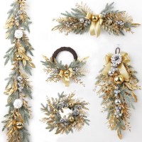 ゴールデンフラワークリスマスリース装飾籐ドア装飾会場レイアウトドア逆さまツリー卸売