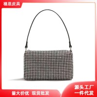 イブニングバッグレディースバッグ 2024 春の新ファッションチェーンシルバーラインストーンバッグダイヤモンド小さな正方形バッグ