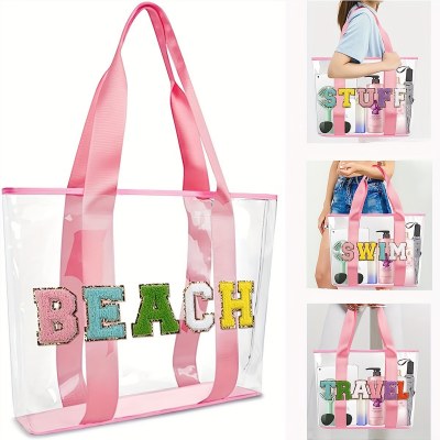 大容量防水PVCタオル刺繍文字透明ビーチバッグハンドバッグストリートファッションショルダートートバッグ