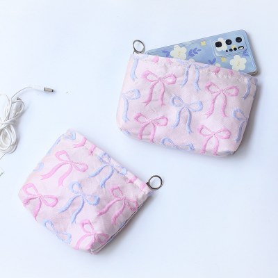 かわいい リボン対照的な色の財布韓国スタイルの学生化粧品バッグ生理用ナプキン口紅ジッパー収納ポータブル携帯電話バッグ