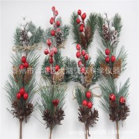 模擬松の花アクセサリー DIY ホリデーウィンドウシーンガーランドクリスマスツリー松葉赤い果実麻ロープ装飾ブーケ
