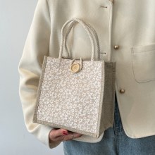 女性のための手持ちのリネンバッグ、ファッショナブルなスタイル、仕事に出かけるときのランチバッグの持ち運び、和風の小さなショルダーバッグ