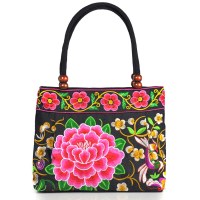 キャンバス刺繍バッグ卸売レディースハンドバッグ刺繍木製ビーズレース