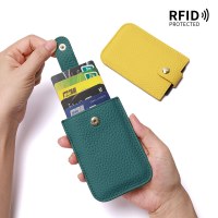 ラミネート引き出しカードホルダー本革新しい rfid 名刺ホルダーカードホルダーポータブル超薄型小銭入れコンパクト女性