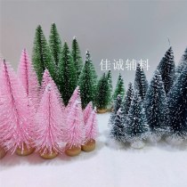 ピンクとグリーンのミニクリスマスツリー、接着剤に雪のグリッター、タピン、デスクトップデコレーション、小さなクリスマスツリー5-12.5cm