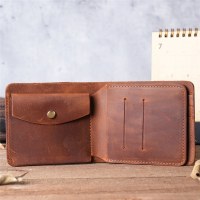 メンズクレイジーホースレザーウォレットカードバッグ本革財布レトロラフ三つ折り第一層牛革