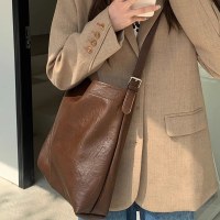 ソフトレザートートバッグ、レイジースタイルバッグ、軽量で多用途な韓国レトロ大容量ショルダーバッグ、女子大生の授業に最適