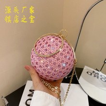 イブニングバッグ、新しいチェーンレディースバッグ、ハイエンドクロスボディバッグ、球形ハンドバッグ、明るいダイヤモンドファッションショルダーバッグ