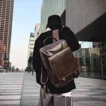2024 新撥水バックパックメンズ PU ファッショントレンディなレトロスクールバッグシンプルで多用途なビジネスバックパック
