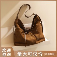 マット牛革リボン脇バッグ大容量通勤高級本革レディースバッグショルダークロスボディバッグ