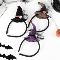 ハロウィーンの装飾、カボチャの魔女の帽子の装飾、古典的なクモの巣の魔女の帽子のヘッドバンドとヘアアクセサリー