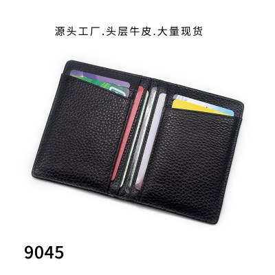 本物のIDカードバッグ、複数のカードスロットを備えた超薄型牛革メンズカードバッグ、運転免許証を収納できるレザーカードバッグ
