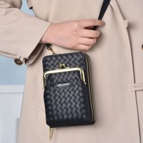 女性用の新しい 携帯 電話バッグ、シンプルな韓国スタイルの財布、ダブルジッパーバッグ、ライチ柄のシングルショルダークロスボディバッグ