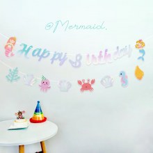 マーメイド結合文字プルフラグ女の子の誕生日パーティーの装飾配置背景壁水中世界シェルバナー