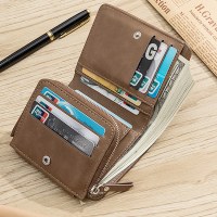 メンズショートスナップボタン三つ折り財布、若者ファッション、韓国風縦型ファスナー小銭入れ、多機能カードスロット財布