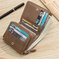 メンズショートスナップボタン三つ折り 財布 、若者ファッション、韓国風縦型ファスナー小銭入れ、多機能カードスロット 財布