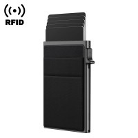 サイドプッシュ金属カードボックス RFID 盗難防止ブラシアルミ合金カードホルダー銀行カードホルダー保護カバー超薄型名刺ボックス