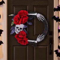 Jingchen ハロウィン スカル レッド ローズ ゴースト ハンド ガーランド ゴースト フェスティバル パーティー会場 ホラー 小道具 装飾 籐 サークル
