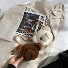 漫画のクマの頭クロスボディバッグ女性ぬいぐるみバッグシンプルなインショルダーバッグ学生かわいいガーリーハート小さなショルダーバッグ
