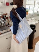ストライプのコントラストカラーの小さな新鮮なキャンバスバッグ大容量クラスの通勤バッグ高見えショルダートートバッグ