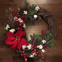 アメリカンクリスマスリースドアハンギングクリスマス籐リース卸売模擬リースコットン壁掛け装飾ウェディングアレンジメント