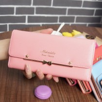 新しいスタイルのレディース 財布 韓国風バックルかわいい女子学生 財布 リボンロングリベット 財布
